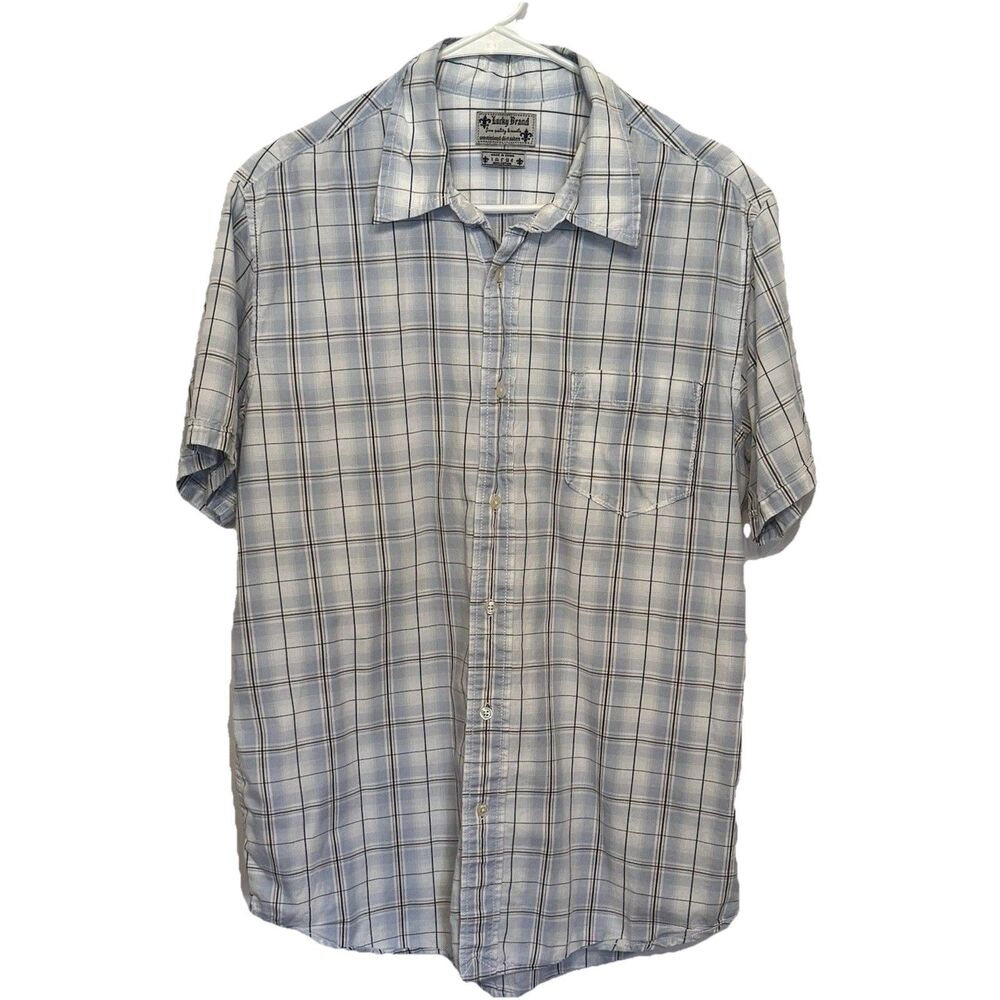 Lucky Brand Men’s Shirt Short Sleeve Button Plaid Size Large 100% Cotton